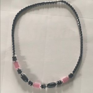 Grey and pink stone necklace.